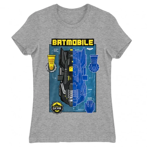 Sportszürke Batman női rövid ujjú póló - Batmobile Blueprint
