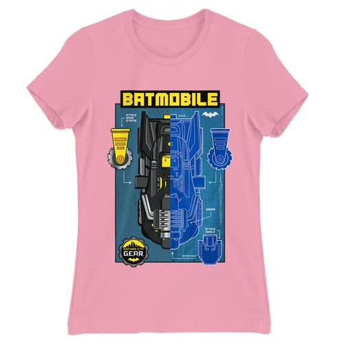 Világos rózsaszín Batman női rövid ujjú póló - Batmobile Blueprint