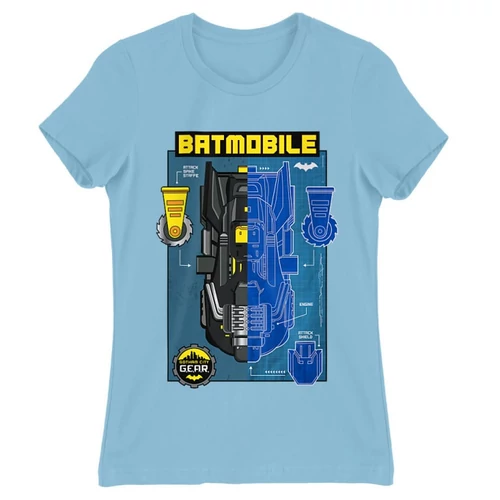 Világoskék Batman női rövid ujjú póló - Batmobile Blueprint