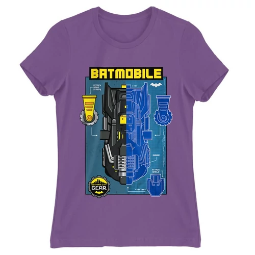 Világoslila Batman női rövid ujjú póló - Batmobile Blueprint