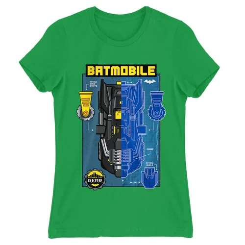 Zöld Batman női rövid ujjú póló - Batmobile Blueprint