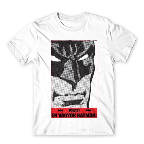 Fehér Batman férfi rövid ujjú póló - Pszt! Én vagyok Batman