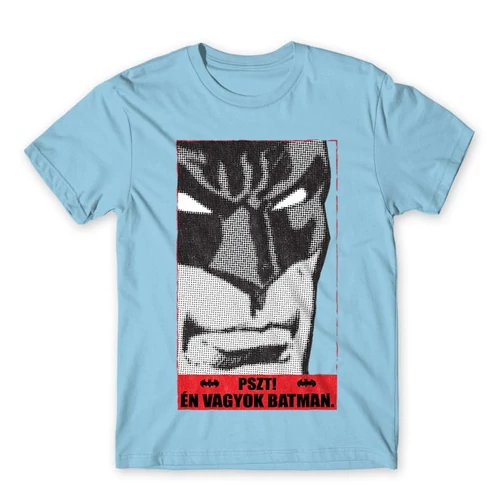 Világoskék Batman férfi rövid ujjú póló - Pszt! Én vagyok Batman