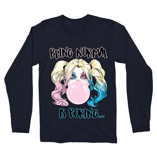 Sötétkék Harley Quinn férfi hosszú ujjú póló - Being Normal Is Boring