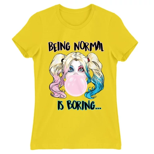 Citromsárga Harley Quinn női rövid ujjú póló - Being Normal Is Boring