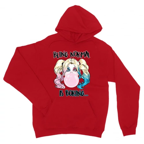 Piros Harley Quinn unisex kapucnis pulóver - Being Normal Is Boring