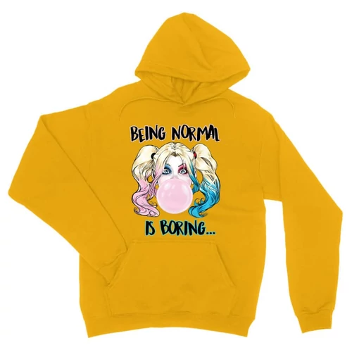 Sárga Harley Quinn unisex kapucnis pulóver - Being Normal Is Boring