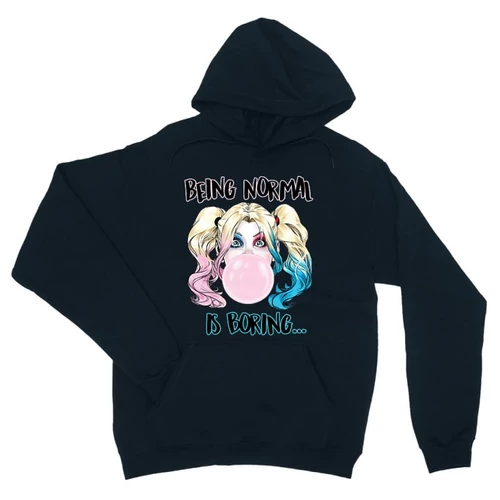 Sötétkék Harley Quinn unisex kapucnis pulóver - Being Normal Is Boring