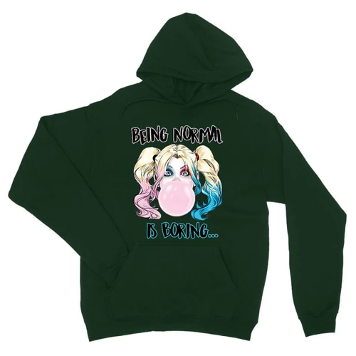 Sötétzöld Harley Quinn unisex kapucnis pulóver - Being Normal Is Boring