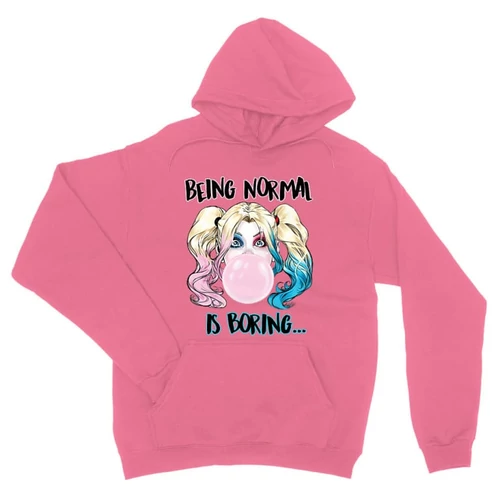 Világos rózsasín Harley Quinn unisex kapucnis pulóver - Being Normal Is Boring