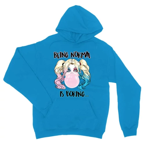 Zafírkék Harley Quinn unisex kapucnis pulóver - Being Normal Is Boring