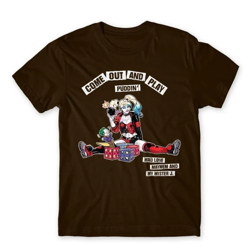 Barna Harley Quinn férfi rövid ujjú póló - Come Out and Play