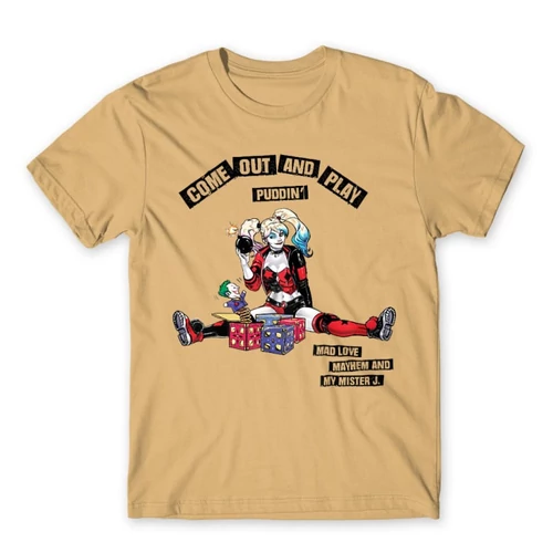 Homok Harley Quinn férfi rövid ujjú póló - Come Out and Play