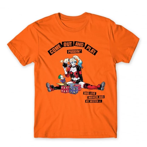 Narancs Harley Quinn férfi rövid ujjú póló - Come Out and Play