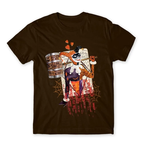 Barna Harley Quinn férfi rövid ujjú póló - Comic Harley Card