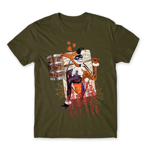 Khaki Harley Quinn férfi rövid ujjú póló - Comic Harley Card