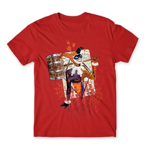 Piros Harley Quinn férfi rövid ujjú póló - Comic Harley Card