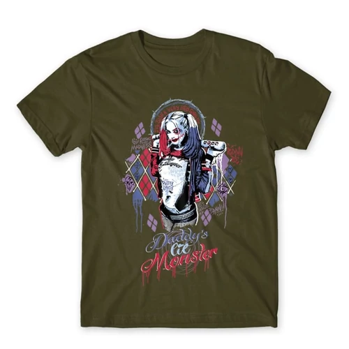 Khaki Harley Quinn férfi rövid ujjú póló - Graffiti