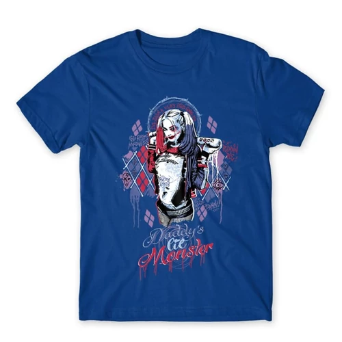 Királykék Harley Quinn férfi rövid ujjú póló - Graffiti