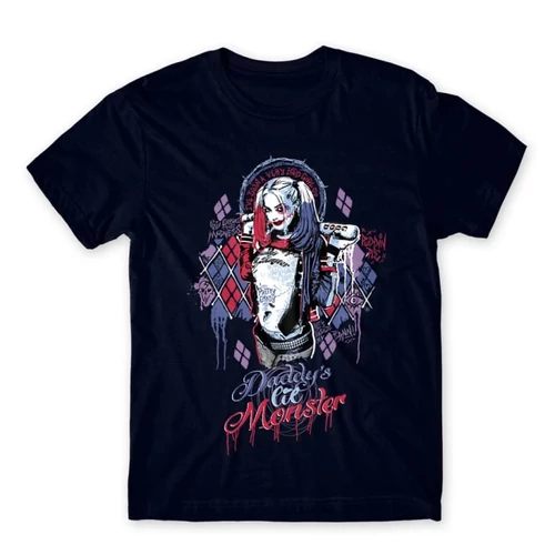 Sötétkék Harley Quinn férfi rövid ujjú póló - Graffiti