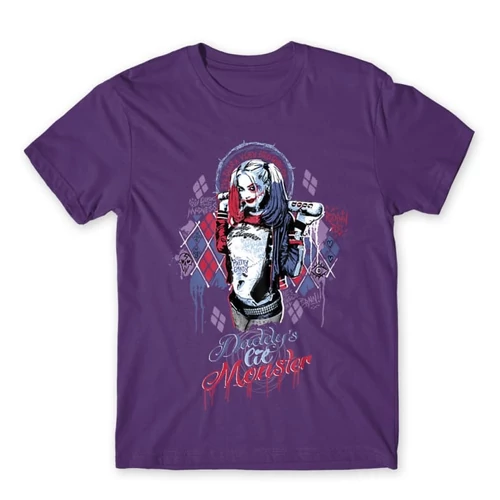 Sötétlila Harley Quinn férfi rövid ujjú póló - Graffiti