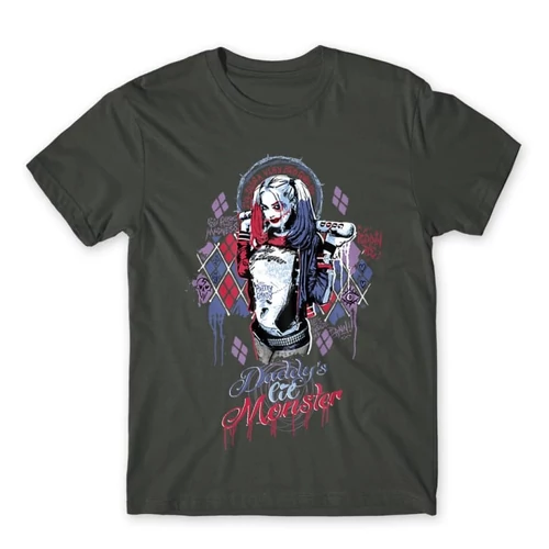 Sötétszürke Harley Quinn férfi rövid ujjú póló - Graffiti
