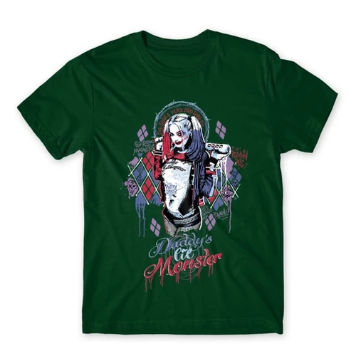 Sötétzöld Harley Quinn férfi rövid ujjú póló - Graffiti