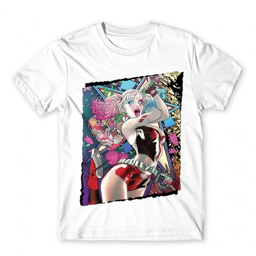 Fehér Harley Quinn férfi rövid ujjú póló - Harley Poster