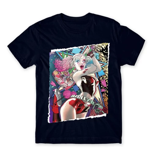 Sötétkék Harley Quinn férfi rövid ujjú póló - Harley Poster