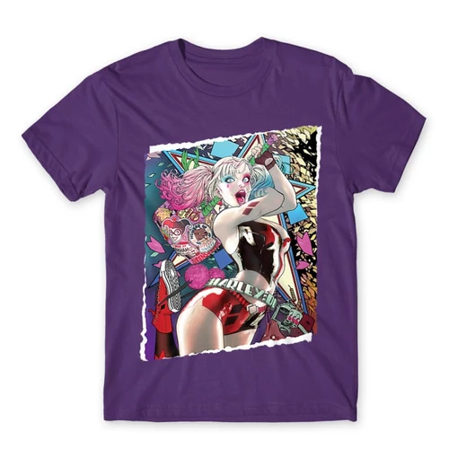 Sötétlila Harley Quinn férfi rövid ujjú póló - Harley Poster