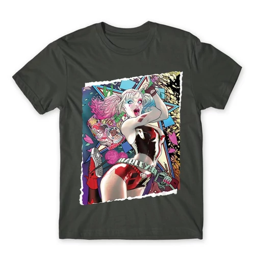 Sötétszürke Harley Quinn férfi rövid ujjú póló - Harley Poster
