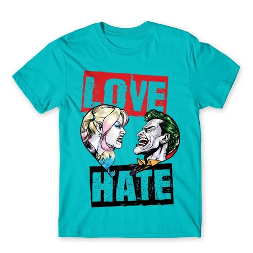 Atollkék Harley Quinn férfi rövid ujjú póló - Joker and Harley love