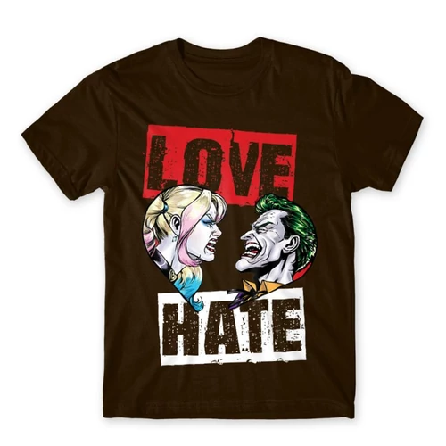 Barna Harley Quinn férfi rövid ujjú póló - Joker and Harley love