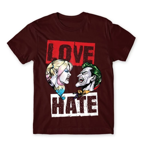 Bordó Harley Quinn férfi rövid ujjú póló - Joker and Harley love