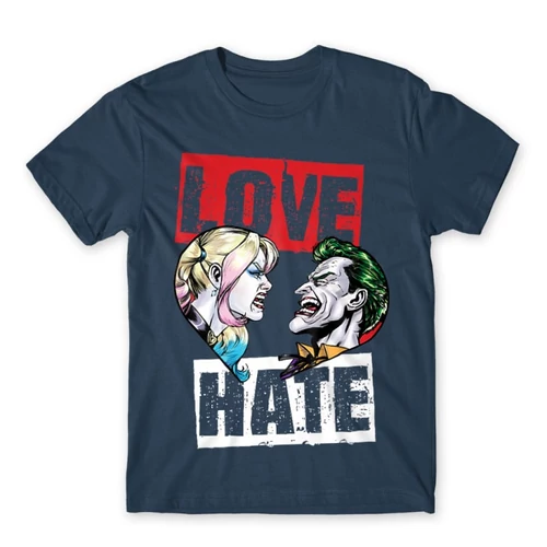 Denim Harley Quinn férfi rövid ujjú póló - Joker and Harley love