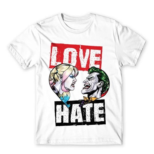 Fehér Harley Quinn férfi rövid ujjú póló - Joker and Harley love