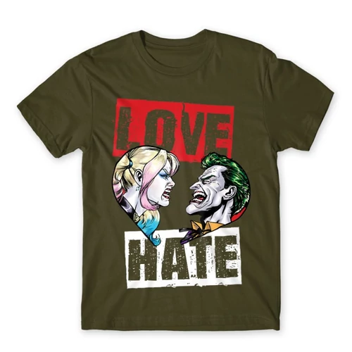 Khaki Harley Quinn férfi rövid ujjú póló - Joker and Harley love