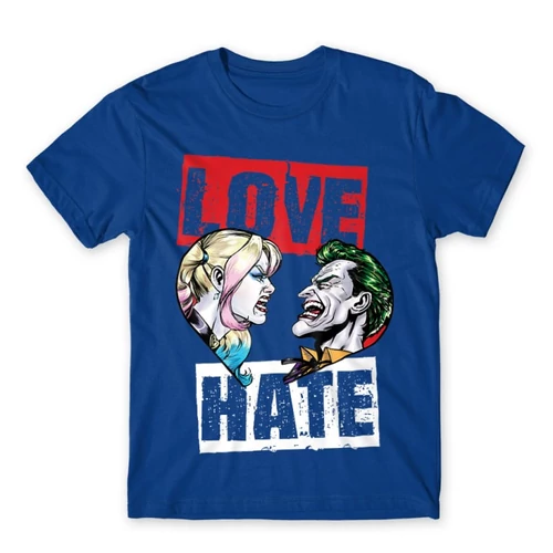 Királykék Harley Quinn férfi rövid ujjú póló - Joker and Harley love