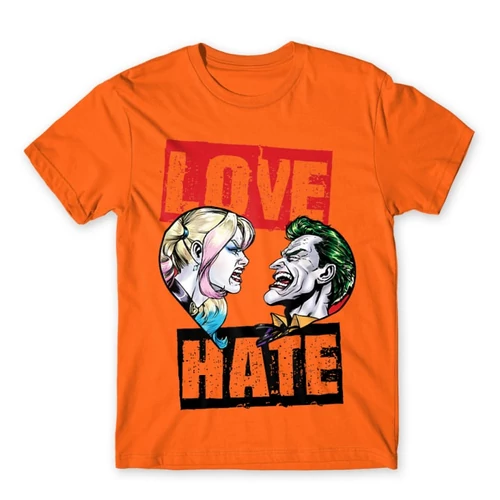 Narancs Harley Quinn férfi rövid ujjú póló - Joker and Harley love