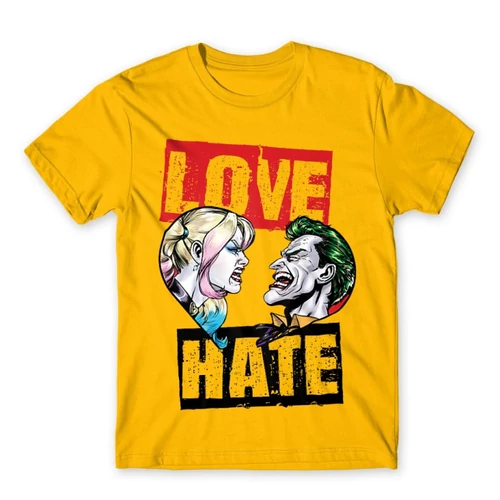 Sárga Harley Quinn férfi rövid ujjú póló - Joker and Harley love