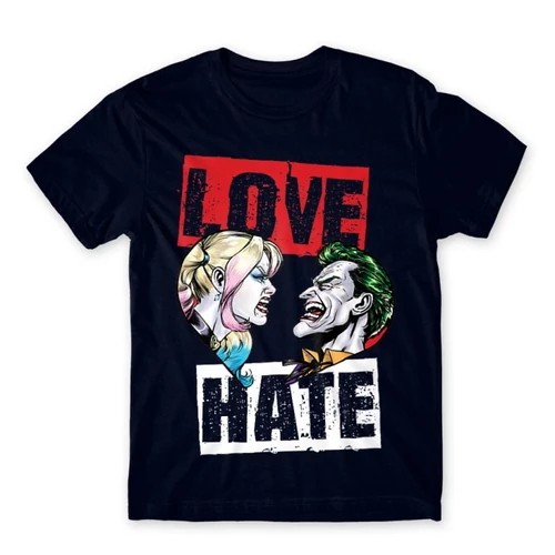 Sötétkék Harley Quinn férfi rövid ujjú póló - Joker and Harley love