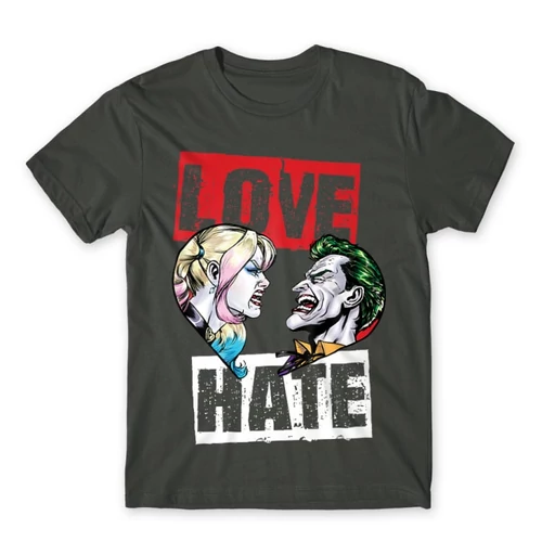 Sötétszürke Harley Quinn férfi rövid ujjú póló - Joker and Harley love