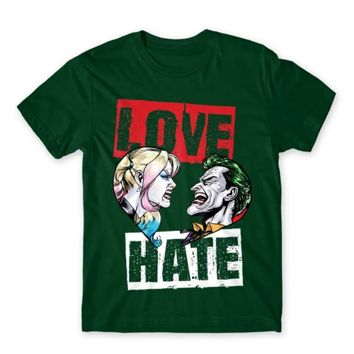 Sötétzöld Harley Quinn férfi rövid ujjú póló - Joker and Harley love