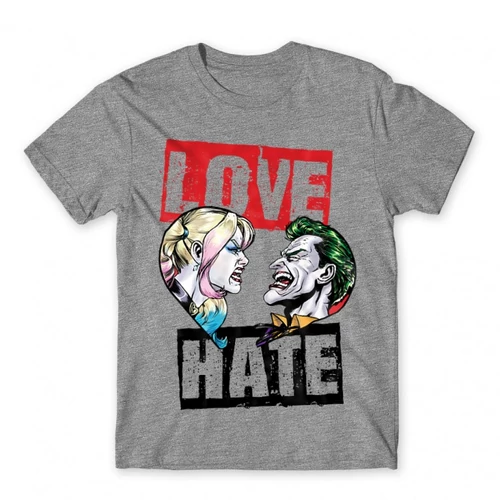 Sportszürke Harley Quinn férfi rövid ujjú póló - Joker and Harley love