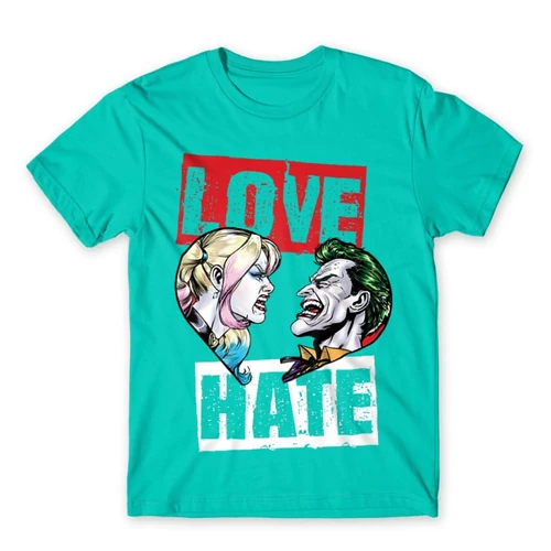 Türkiz Harley Quinn férfi rövid ujjú póló - Joker and Harley love