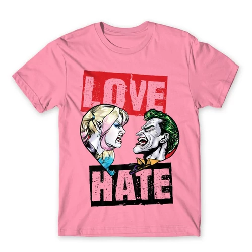 Világos rózsaszín Harley Quinn férfi rövid ujjú póló - Joker and Harley love
