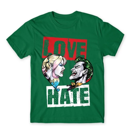 Zöld Harley Quinn férfi rövid ujjú póló - Joker and Harley love