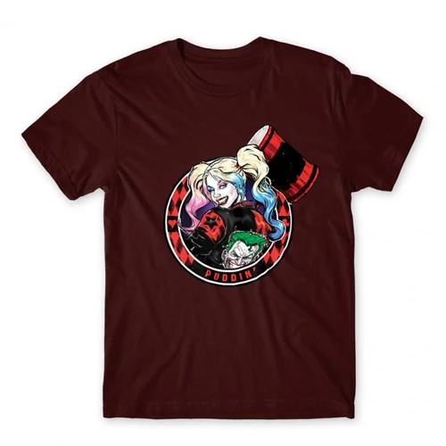 Bordó Harley Quinn férfi rövid ujjú póló - Puddin'