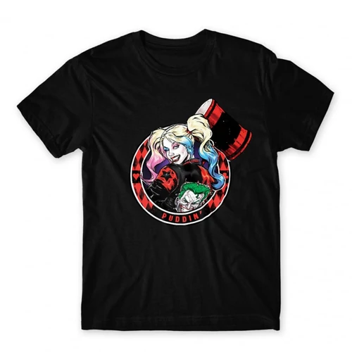 Fekete Harley Quinn férfi rövid ujjú póló - Puddin'