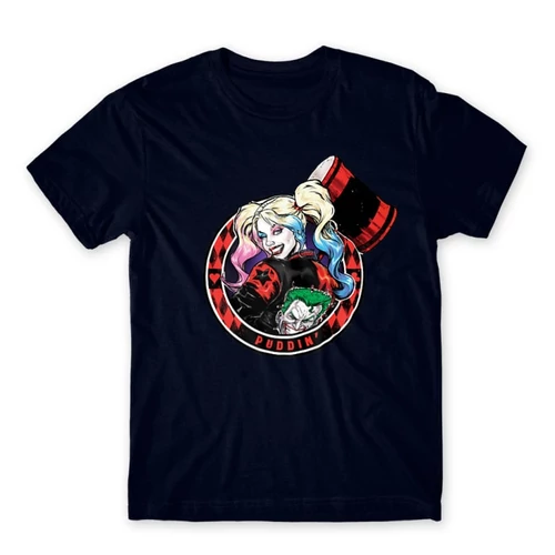 Sötétkék Harley Quinn férfi rövid ujjú póló - Puddin'